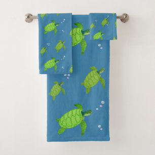 Tortues de mer vertes sur bleu turquoise