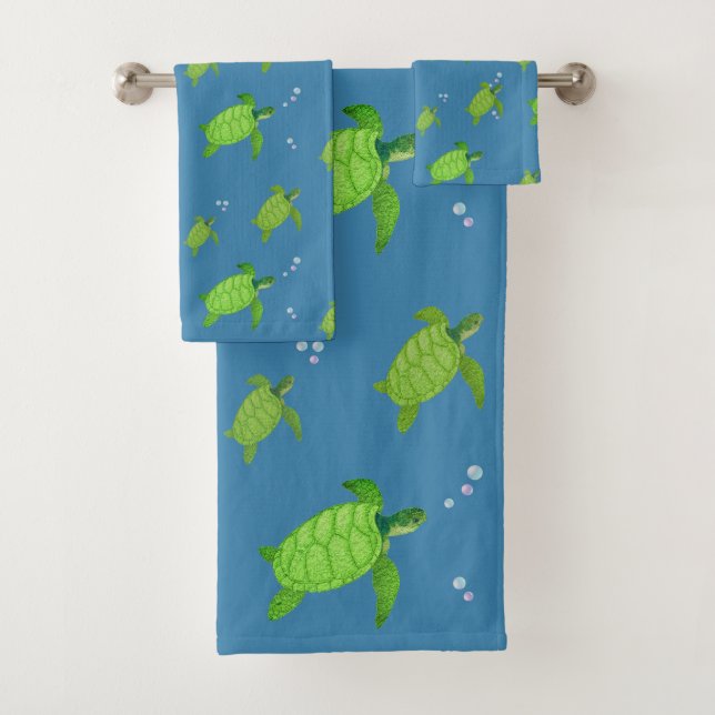 Tortues de mer vertes sur bleu turquoise (En situation)