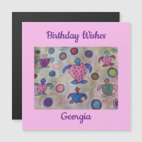 Tortues et cercles Carte magnétique d'anniversaire