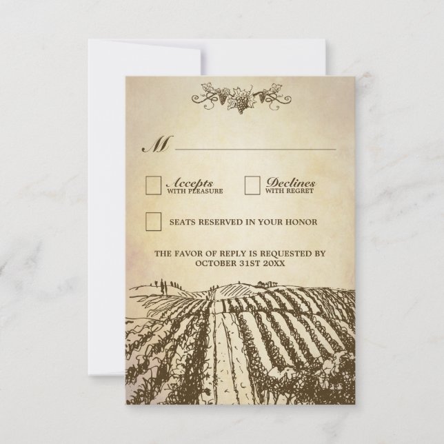 Toscan Winery Rustic Vineyard Wedding Cartes RSVP (Devant)