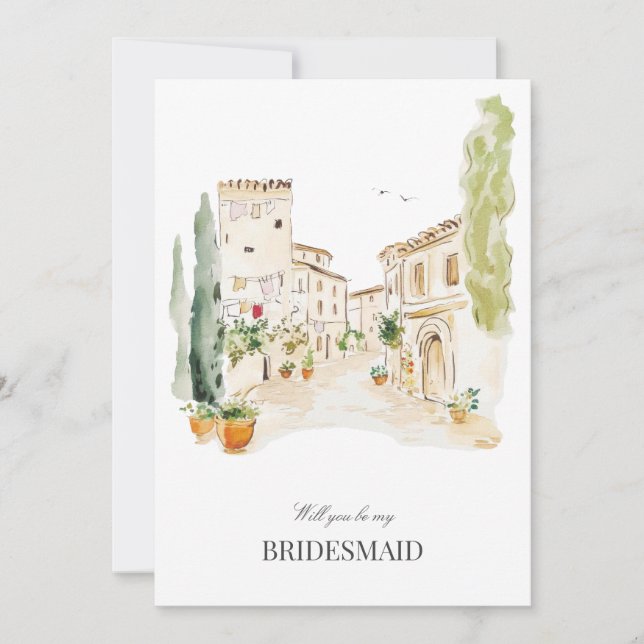 Toscane Aquarelle Italie Bridesmaid Carte de propo (Devant)