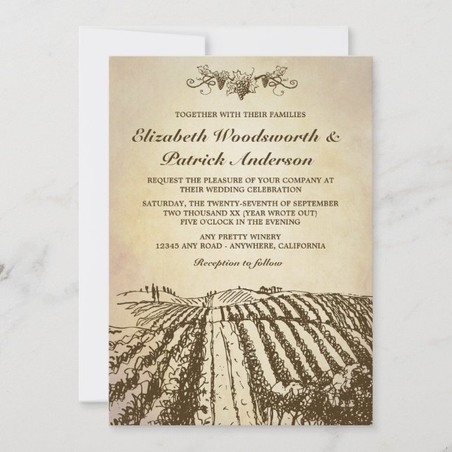 Toscane Vignoble Vintage Mariage Invitations (Devant)