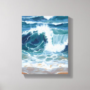 Tosende Ozeanwellen   Küstenblau Aquarell Leinwanddruck