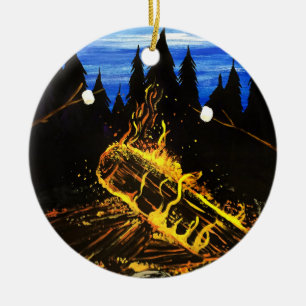 Tosendes Lagerfeuer bei Sonnenuntergang für die Na Keramik Ornament