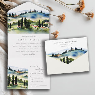 Toskana Italien Aquarell-Landschaft Hochzeit All In One Einladung