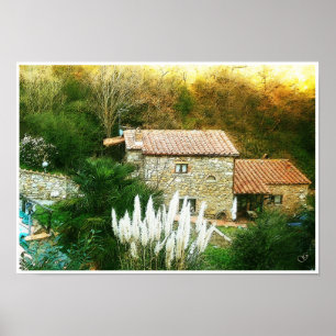 Toskana. Italien. Cortona. Rustikales Bauernhaus. Poster