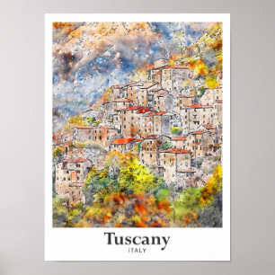 Toskana Italien Reise Aquarell Handgezeichnet Poster