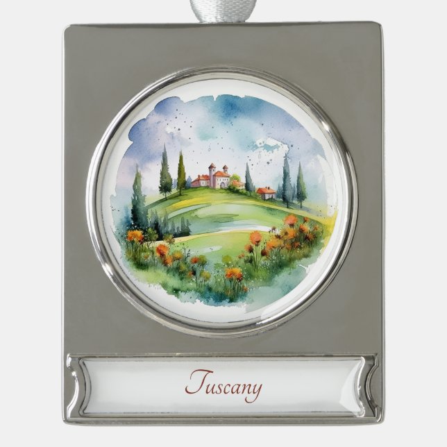 Toskana, Italien Reisen Kunst, Dichtung und Musik Banner-Ornament Silber (Vorderseite)