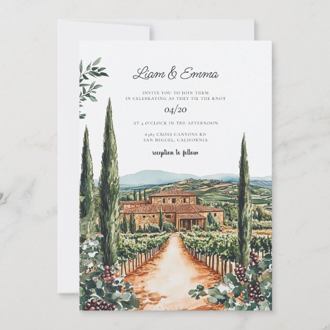 Toskana Italien Villa Watercolor Hochzeit Einladung (Vorderseite)