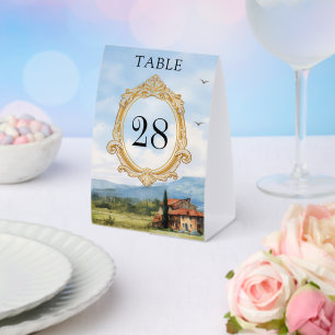 Toskana-Landhochzeit-Tischnummer Tischaufsteller