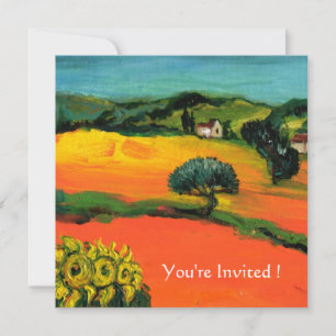 TOSKANA-LANDSCHAFT MIT SONNENBLUMEN orange  schwar Einladung