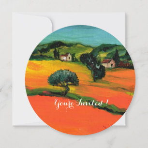 TOSKANA-LANDSCHAFT MIT SONNENBLUMEN orange  schwar Einladung