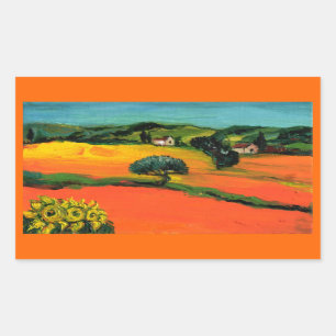 TOSKANA-LANDSCHAFT MIT SONNENBLUMEN RECHTECKIGER AUFKLEBER