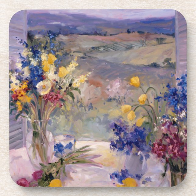 Toskana mit Blumen Getränkeuntersetzer (Vorderseite)