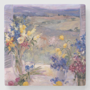 Toskana mit Blumen Steinuntersetzer