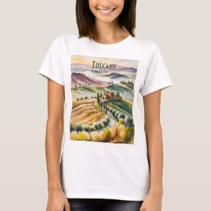 Toskana Rollende Hügel Aquarell Landschaft Reise T-Shirt