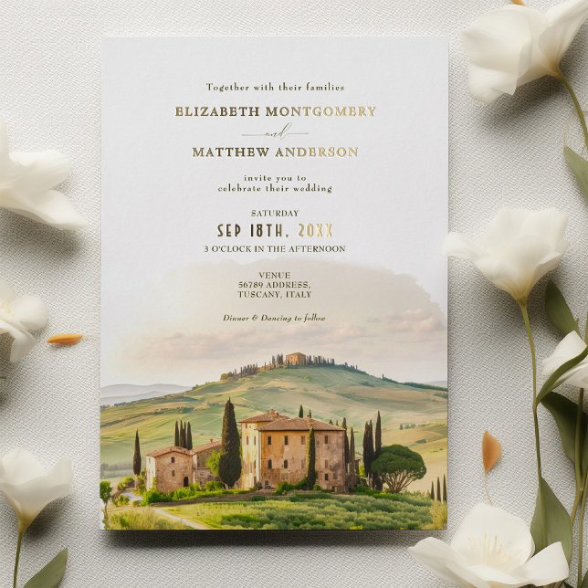 Toskana Wasserfarbe Italien Hochzeit in Urlaubsort Folieneinladung (Von Creator hochgeladen)