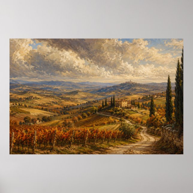 Toskanische Herbstlandschaft Gemälde Poster (Vorne)