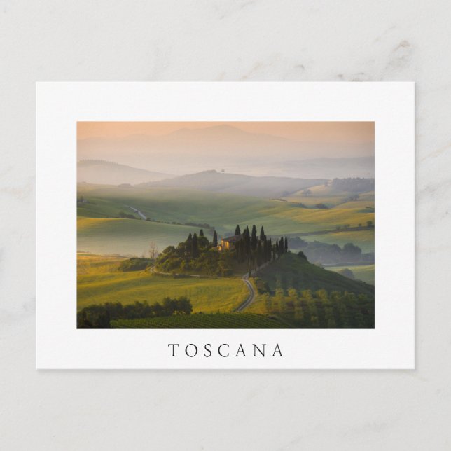 Toskanische Hügellandschaft bei Sonnenaufgang Postkarte (Vorderseite)