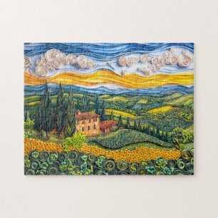 Toskanische Hügellandschaft im Quilling-Stil