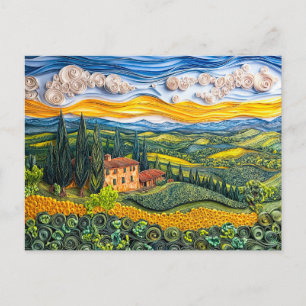 Toskanische Hügellandschaft im Quilling-Stil Postkarte