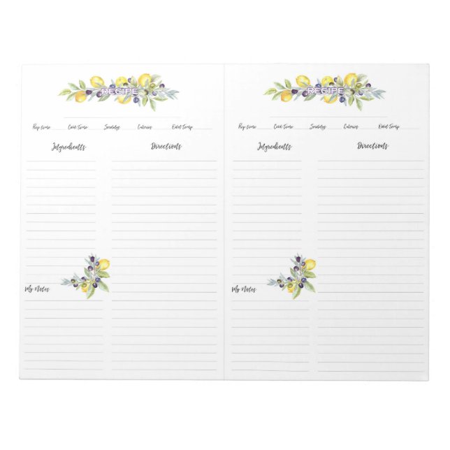 Toskanische Kräuter Lemons Mini Binder Rezepte Notizblock (Vorderseite)