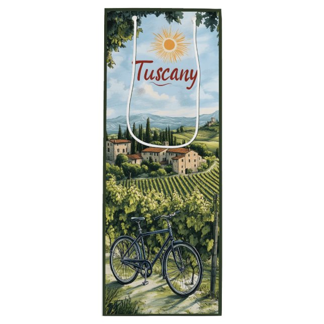 Toskanische Landschaft mit Weinbergen und einem Fa Geschenktüte Für Weinflaschen (Vorderseite)