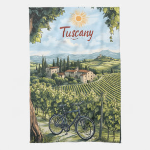 Toskanische Landschaft mit Weinbergen und einem Fa Geschirrtuch