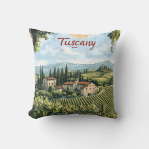 Toskanische Landschaft mit Weinbergen und einem Fa Kissen