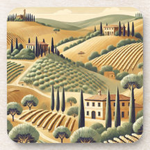Toskanische Landschaft Print Untersetzer Set