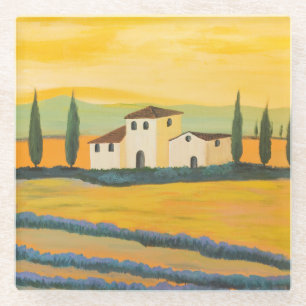 Toskanische Landschaft, Privatmaler, Acrylmalerei Glasuntersetzer