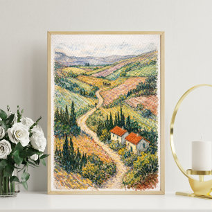 Toskanische Landschaftskunst Weinberg Landszene Poster