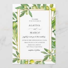 Toskanische Olive Gold Rahmen Hochzeitseinladung Einladung