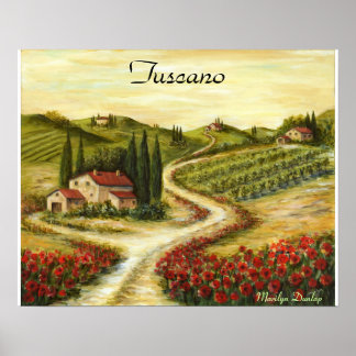 Toskanische Straße mit Poppies Poster