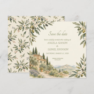 Toskanische Villa Olivenhain Wasserfarben Hochzeit Save The Date