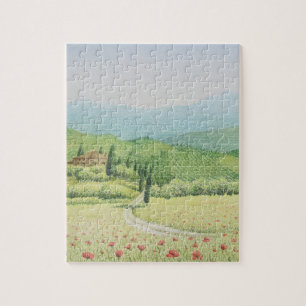Toskanische Weinberge, Italien im Pastellpuzzlen