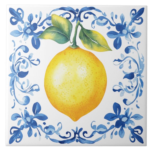 Toskanischer rustikaler mediterraner blauer Zitron Fliese (Vorderseite)