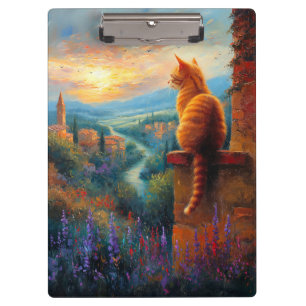 Toskanischer Sonnenuntergang mit einer Ingwerkatze Klemmbrett