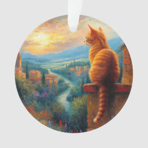 Toskanischer Sonnenuntergang mit einer Ingwerkatze Ornament
