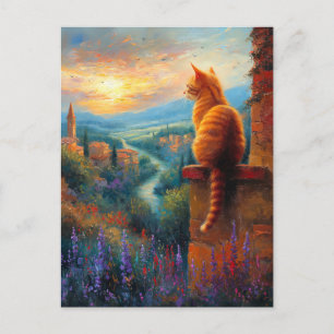 Toskanischer Sonnenuntergang mit einer Ingwerkatze Postkarte