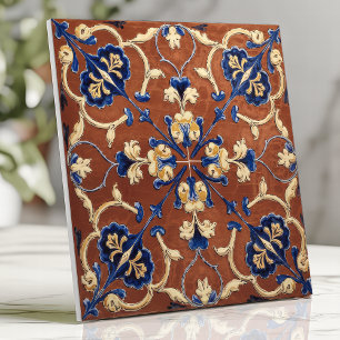 Toskanisches Terrakotta Blau und Gold Floral Fliese