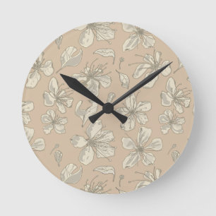 Tossblüten auf hellbeige - nahtloses Muster Runde Wanduhr
