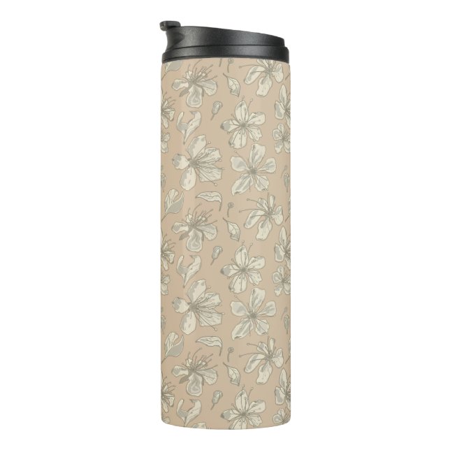 Tossblüten auf hellbeige - nahtloses Muster Thermosbecher (Nach rechts gedreht)