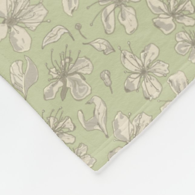 Tossed Blüten auf Olive Green - nahtloses Muster. Fleecedecke (Ecke)
