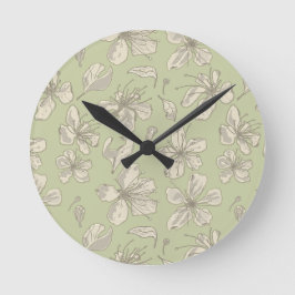 Tossed Blüten auf Olive Green - nahtloses Muster. Runde Wanduhr