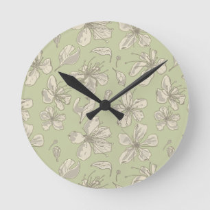Tossed Blüten auf Olive Green - nahtloses Muster. Runde Wanduhr