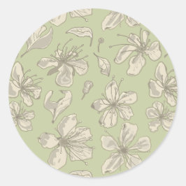 Tossed Blüten auf Olive Green - nahtloses Muster. Runder Aufkleber