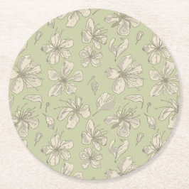 Tossed Blüten auf Olive Green - nahtloses Muster. Runder Pappuntersetzer