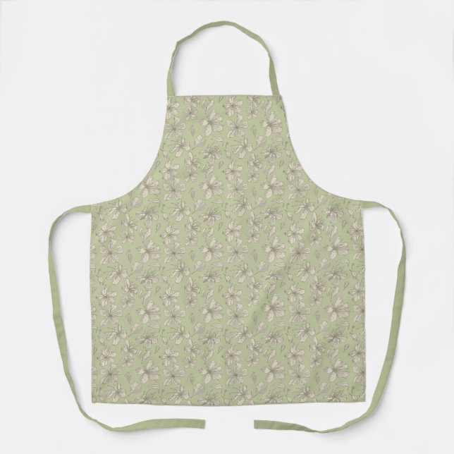 Tossed Blüten auf Olive Green - nahtloses Muster. Schürze (Vorderseite)