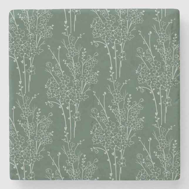 Tossed Floral Silhouette Botanical | Deep Forest Steinuntersetzer (Vorderseite)